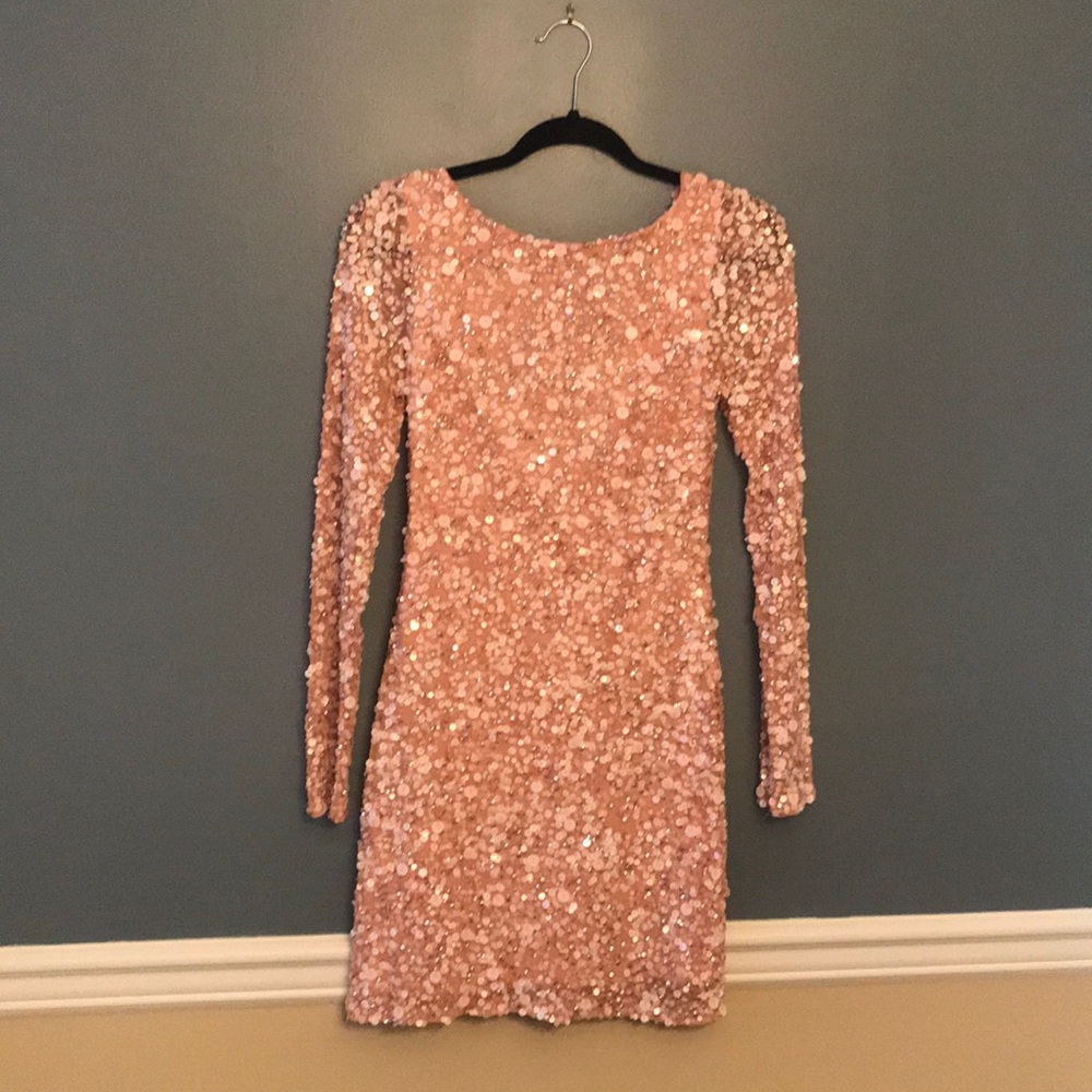 Long sleeve pink sequin mini dress